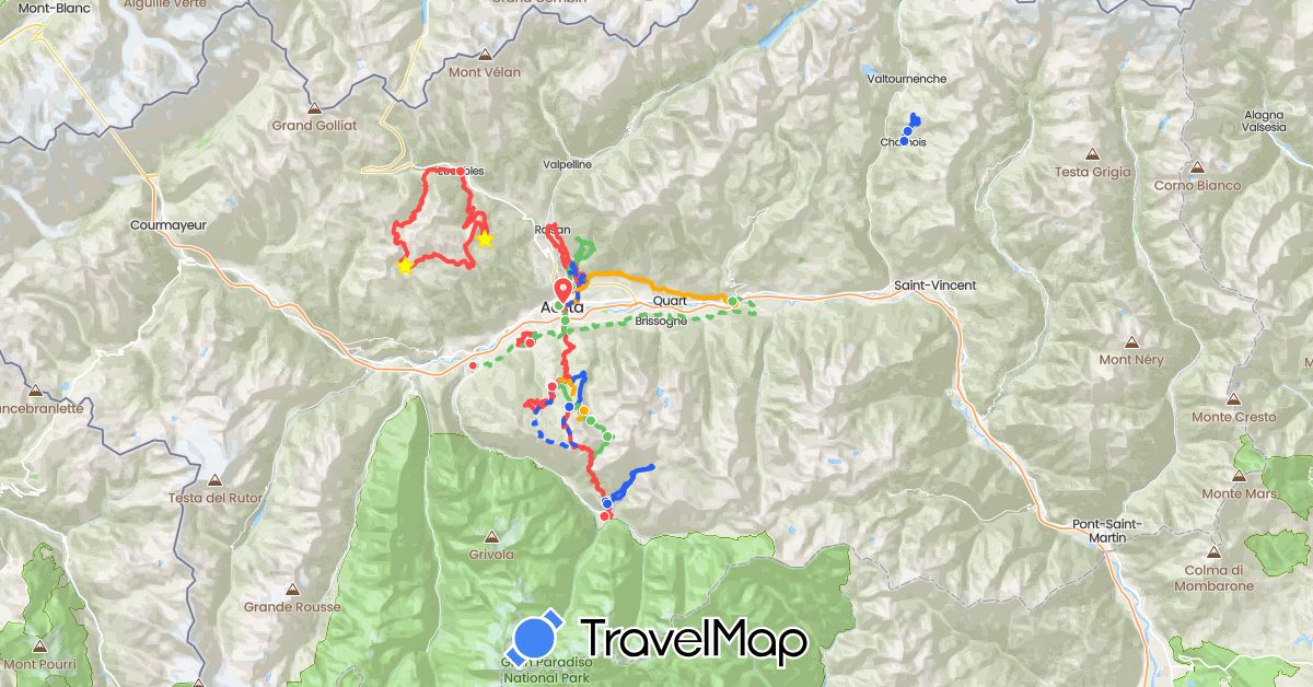TravelMap itinerary: hiking, hiking, hiking, hiking in Italy (Europe)