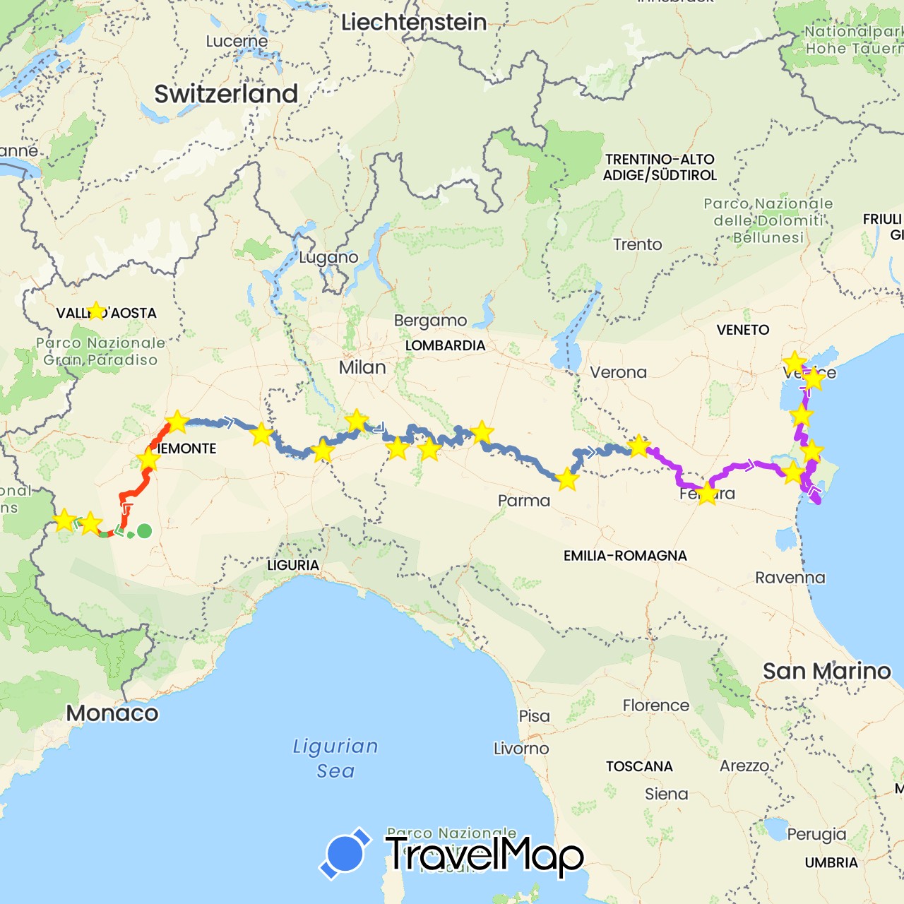 TravelMap itinerary: cycling, cycling up, cycling pt iii, cycling pt i in Italy (Europe)