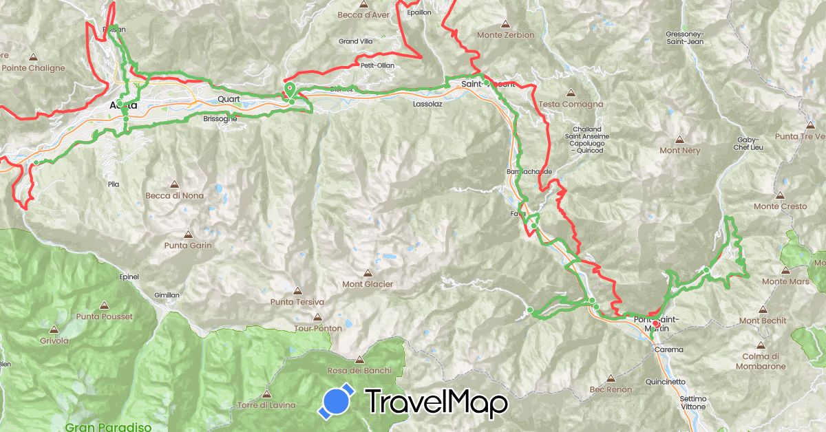 TravelMap itinerary: hiking, hiking in Italy (Europe)